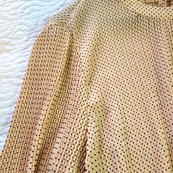 Adrianna Papell | Polka Dot Pleated Bishop Sleeve Blouse | Peach | Large - Picture 5 of 12